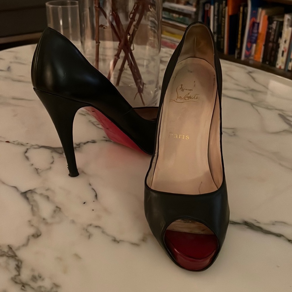 Christian Louboutin classic black peep toe stilettos